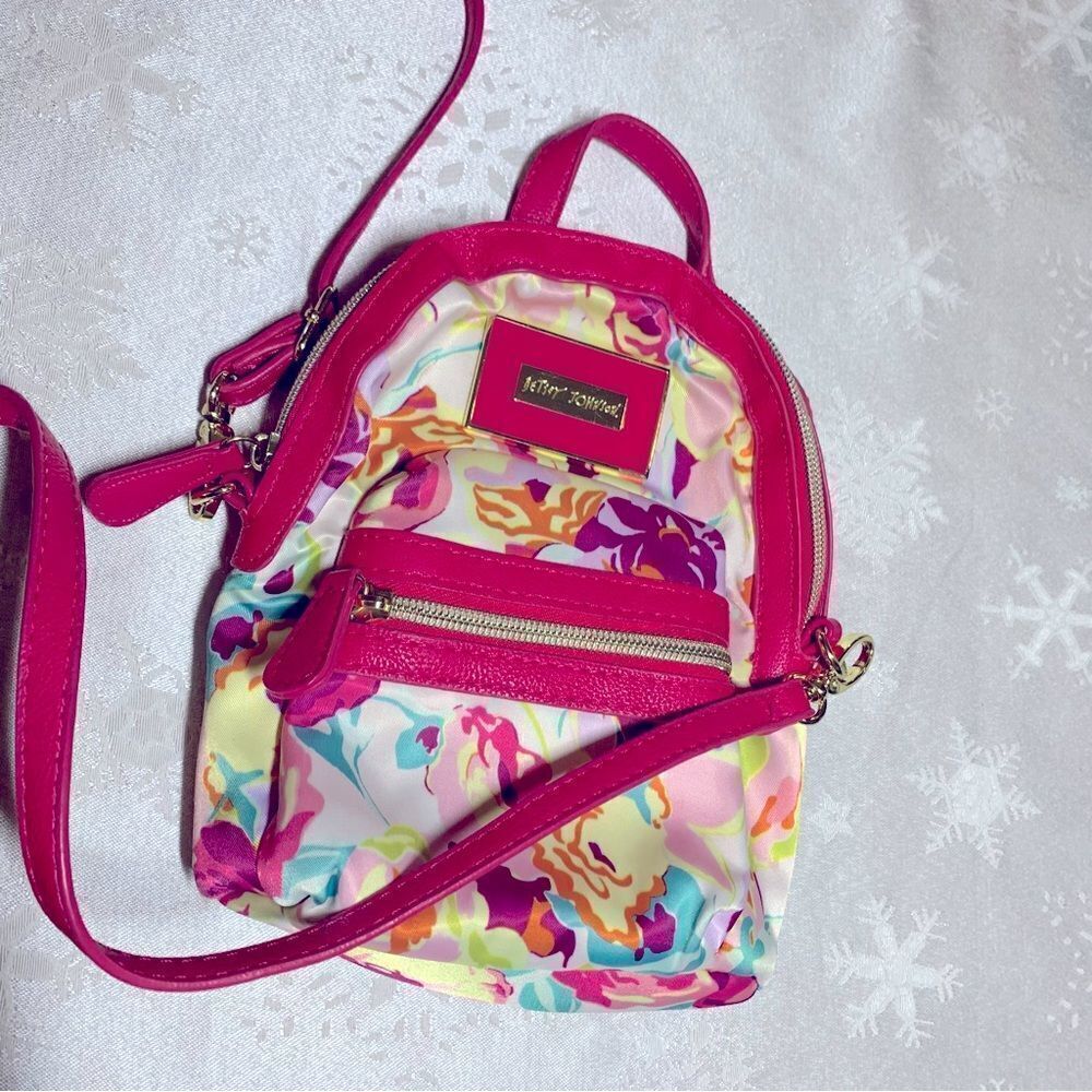 Betsey Johnson Mini Backpack Handbag Satin Pink Floral Gorgeous